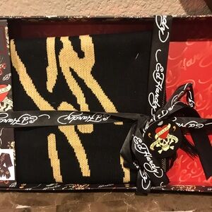 Ed Hardy Black and Gold  Knit Scarf